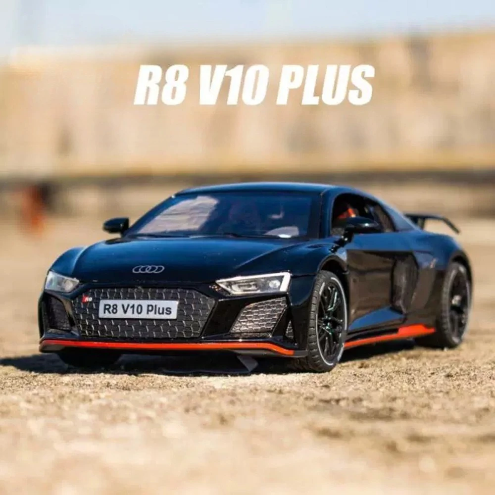 1:24 R8 V10 Plus RS7 Car Model Diecast Alloy Toys 4 Doors Opened with Sound Light Pull Back Miniature Vehices Fashion Home Decor