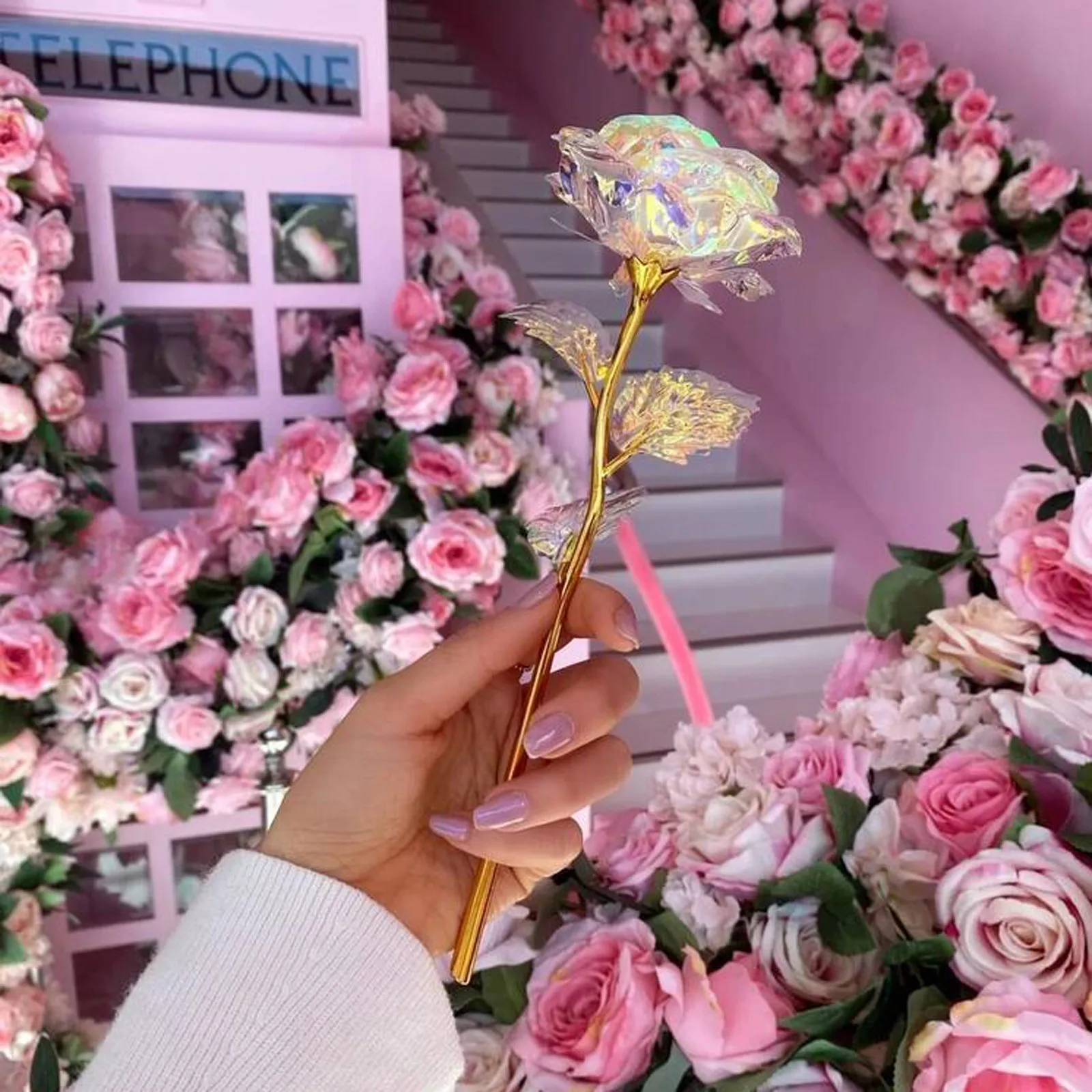10/20/30/40/50pcs Eternal Galaxy Rose Gold Flower Foil Artificial Crystal Rose Valentines Day Gift Unique Gifts For Graduate