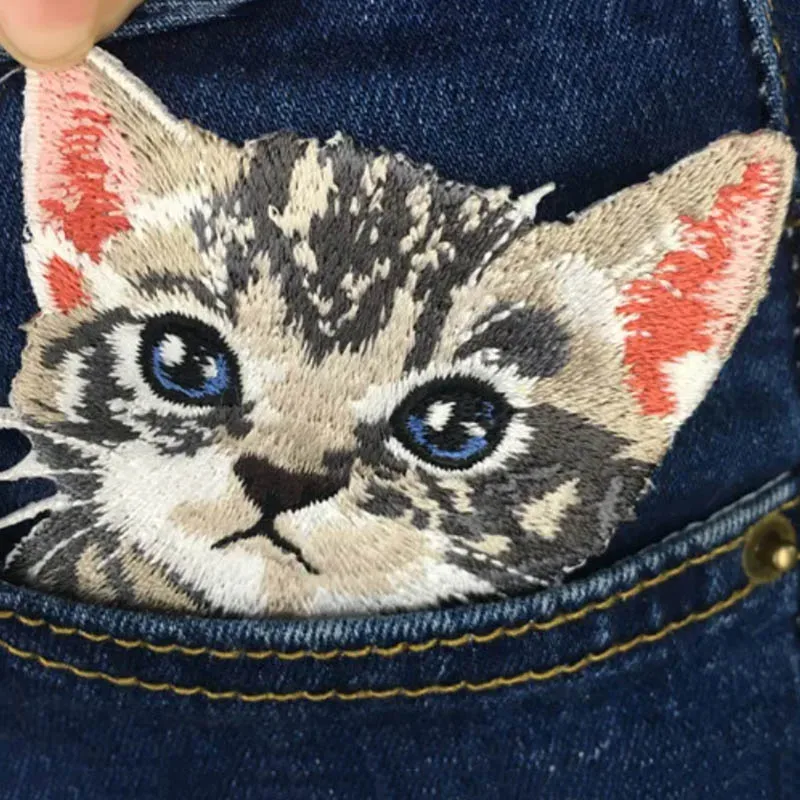 Cute Cat Embroidered Patches On Clothes/Jeans Sewing Pocket Cat Applique/Patch Iron On Patches For Clothing Stickers Accessories