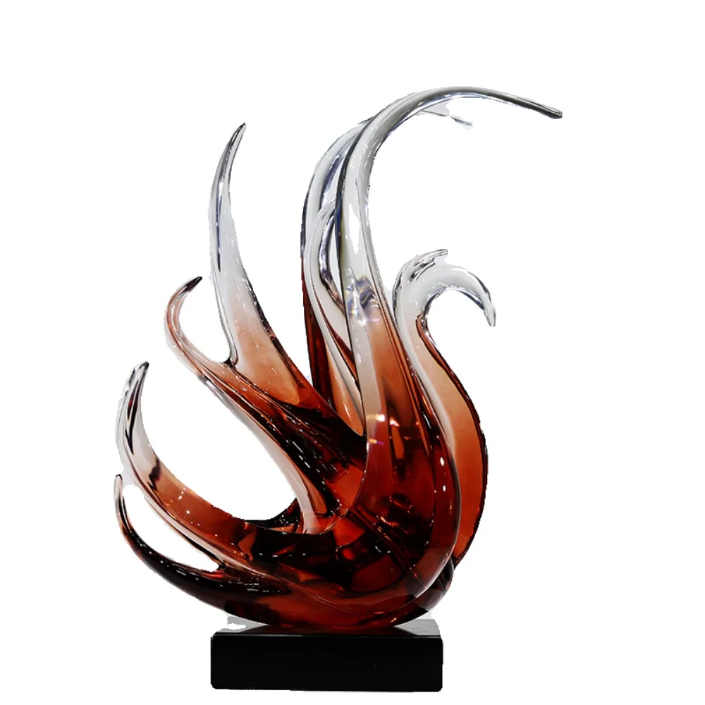※a Handcrafted Red-Brown Gradient Resin Flame Burning Sculpture Exquisitely Polished Luxury Art Decor