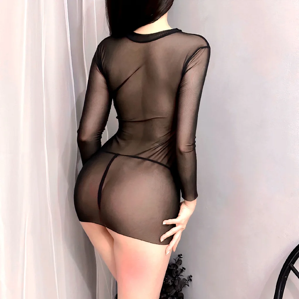 Ultra-Thin See-Through Mesh Sun Protection Clothing Long Sleeve Sexy Dress Single-Layer Breathable Cover-Up for Women
