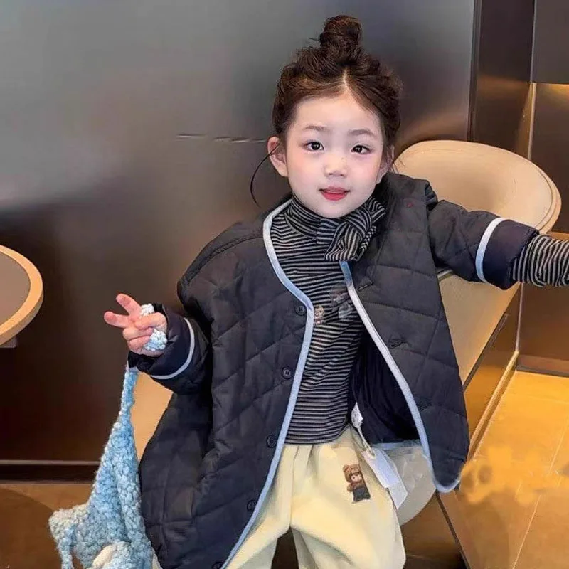 

Осенне-зимняя стеганая куртка для девочек, теплое пальто, однотонные удобные топы, новая модная детская одежда для детей от 7 до 12 лет, простой стиль
