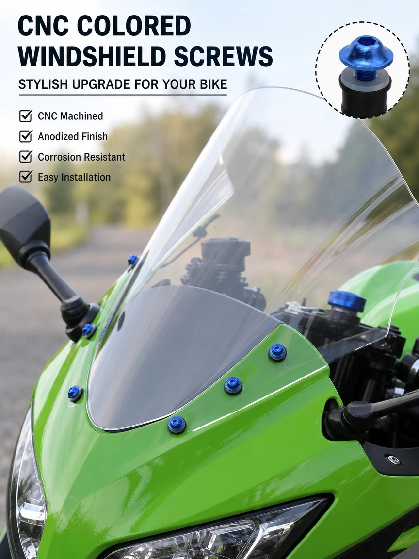 M5 CNC Aluminum Motorcycle Windshield Screws Kit Windscreen Bolts Rubber Grommet Washers For Sport Bike Ninja Fairing