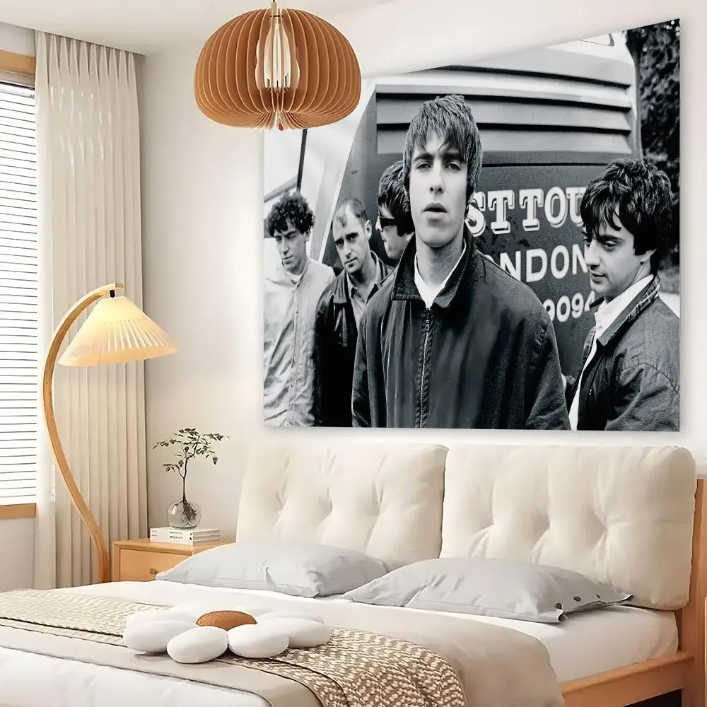 O-Oasis Band Tapestry Custom Living Bedroom Party Dormitory Interior Wall Bohemian Decoration Attached Clip