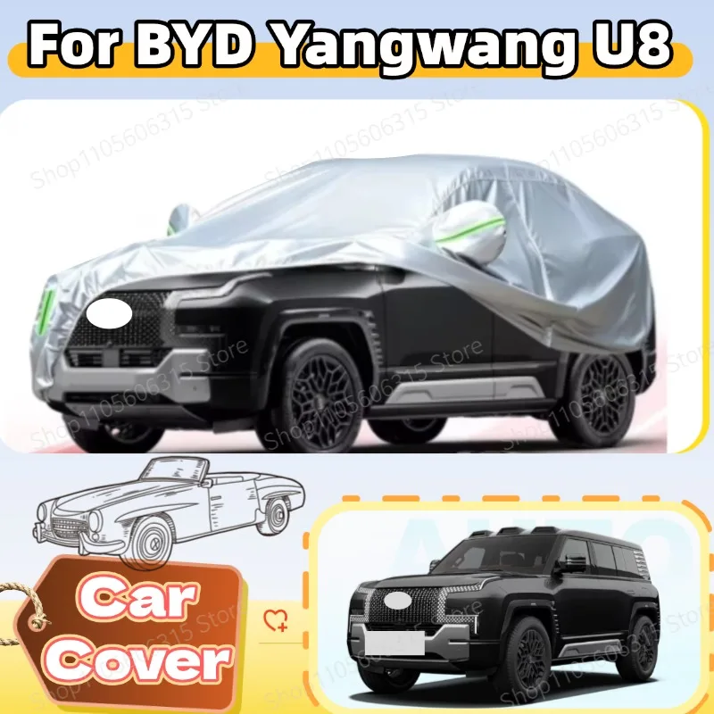 For BYD Yangwang U8 2018-Present Custom Fit Full Car Cover Silver Coated Fabric Side Zipper Access UV Sun Dust Protection3
