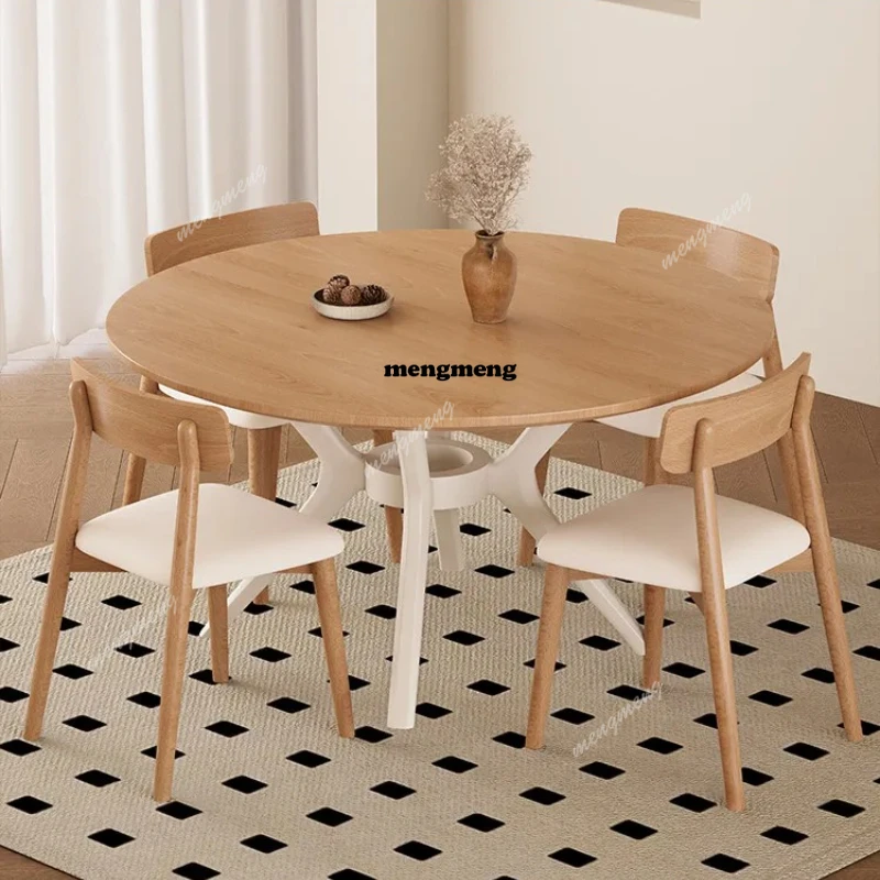 French Cream Dining Table Nordic Design Solid Wood Round Dining Table Household Eating Home Furniture Mesa De Comedor