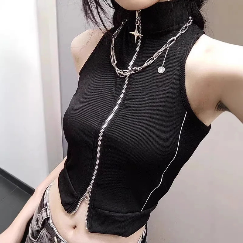 Top sin mangas con tirantes finos estilo gótico y costuras, estilo urbano, para mujer, ajustado y adelgazante, INS
