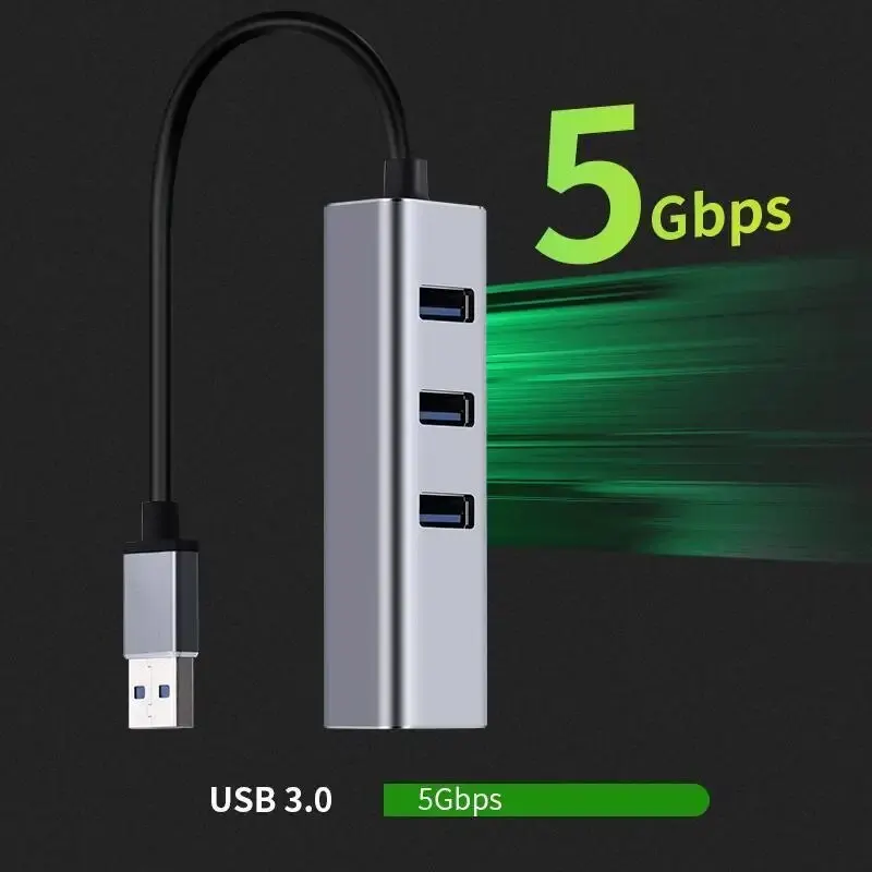 USB 3.0 Gigabit Ethernet LAN RJ45 1000Mbps Network Adapter 4 Port Hub Wired External High Speed Aluminum Alloy PC Mac Windows