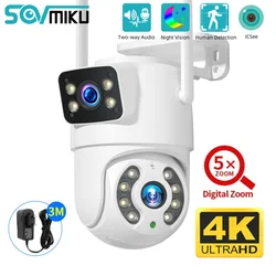 Câmera de vigilância PTZ WiFi Dual Lens, Zoom 5X, visão noturna, rastreamento automático, câmera CCTV IP, proteção de segurança, 8MP, 4K