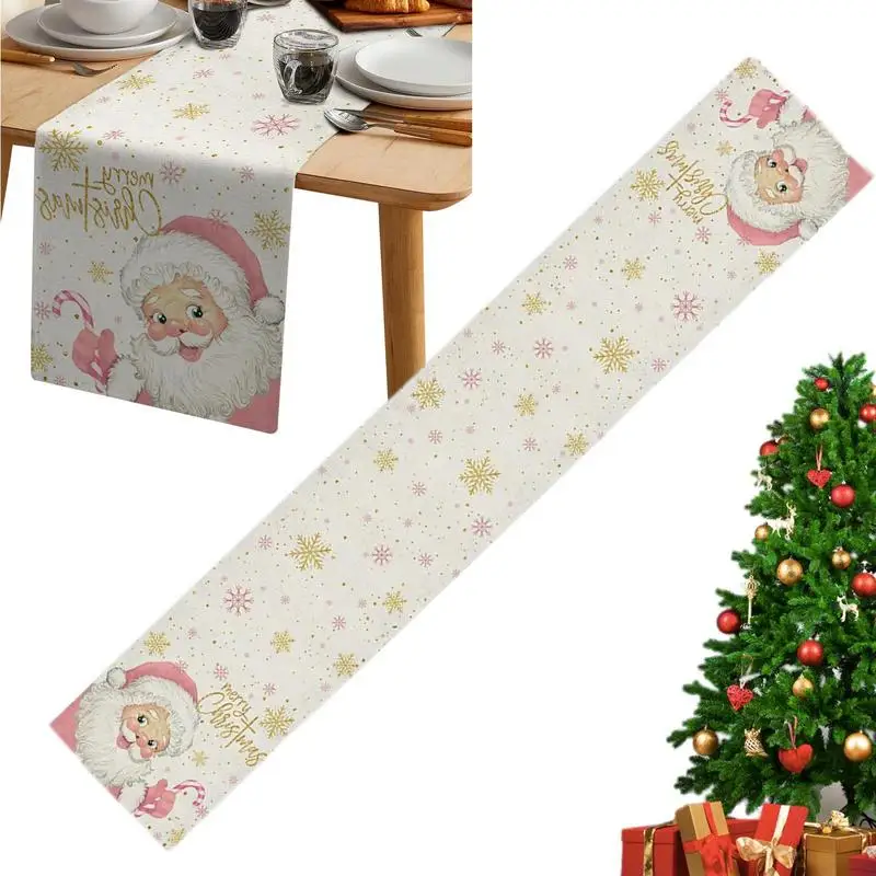 Christmas Table Runners Kitchen Dining Table Decoration Water Absorption Pink Linen Table Cloths Reusable Santa Table Runners