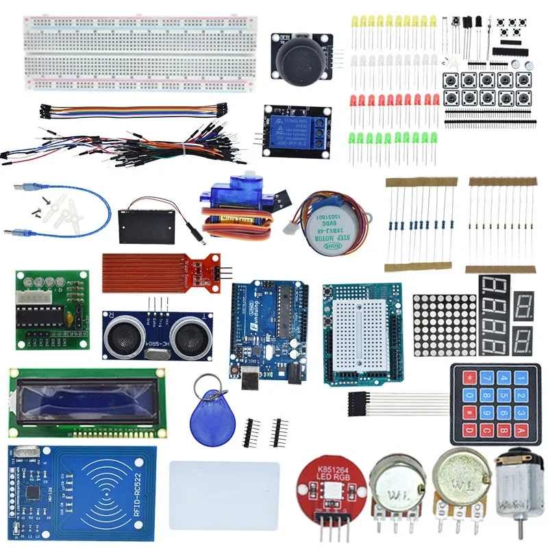 Kit de Démarrage pour Ardu37Uno R3, Platine de Prototypage et Support Moteur Pas à Pas/Servo /1602 LCD/Fil de Cavalier/UNO R3