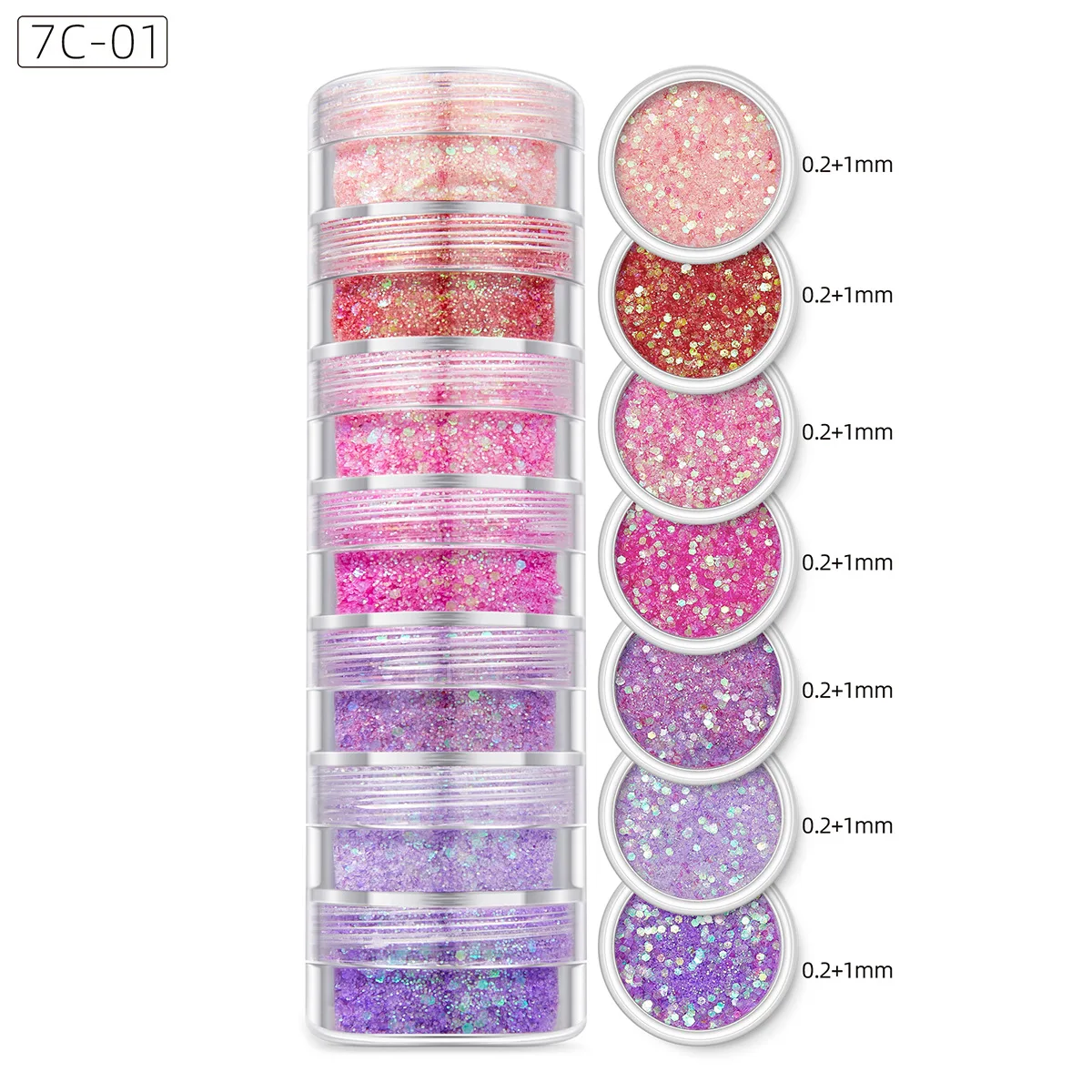 Glitter grosso olografico 7 colori Glitter per unghie paillettes acriliche 7 pezzi Stack Flake Glitter Eyeshadow Powder Party Makeup all'ingrosso