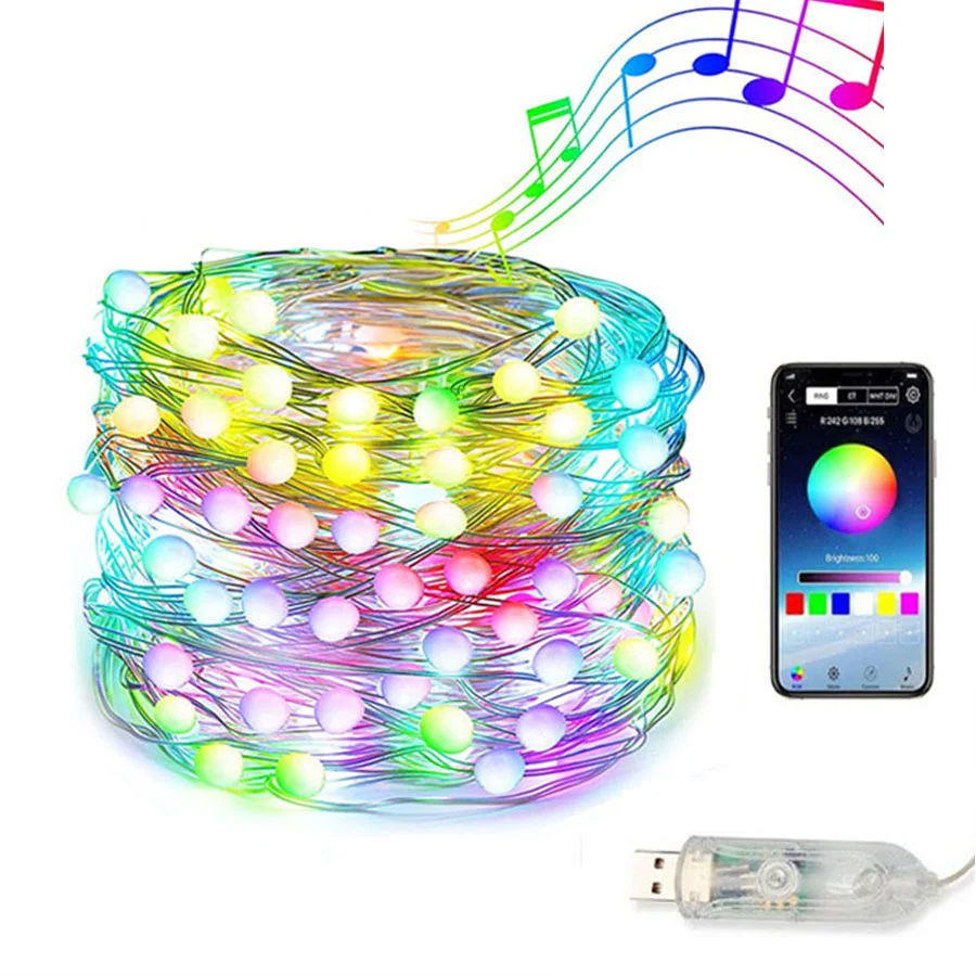 2024 Nieuwjaar Kerstdecoratie Bt/App Bediening Sprookjesachtige Tuinverlichting 20M Rgb Led Party Slinger Lichtslinger Voor Indoor Outdoor