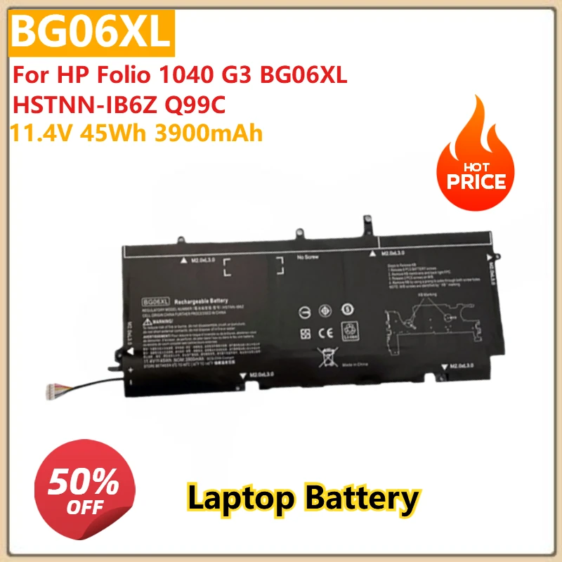 

Сменный аккумулятор для ноутбука BG06XL 11,4 В 45 Втч 3900 мАч для HP Folio 1040 G3 BG06XL HSTNN-IB6Z Q99C