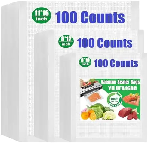 

Vacuum Sealer Bags 300 Pack - BPA-Free, Puncture-Resistant for Freezing, Sous Vide, Meal Prep (11"x16", 8"x12", 6"x10")