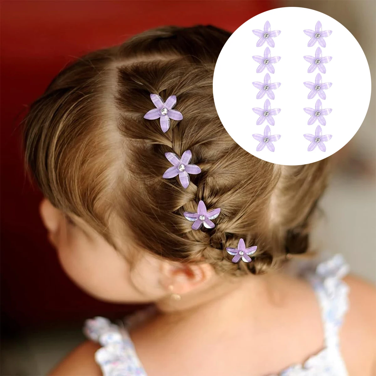 10pcs Purple Metal Rhinestone Hairpin Women Girls Decorative Hair Accessories Resin Flower Girls Braid Hairpin Accessories