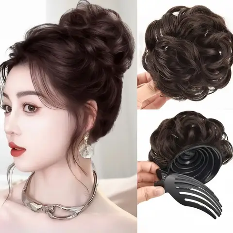 부드럽고 자연스러운 곱슬 롤빵 꽃 머리 가발 클립 – 여성스러운 헤어스타일링 용품