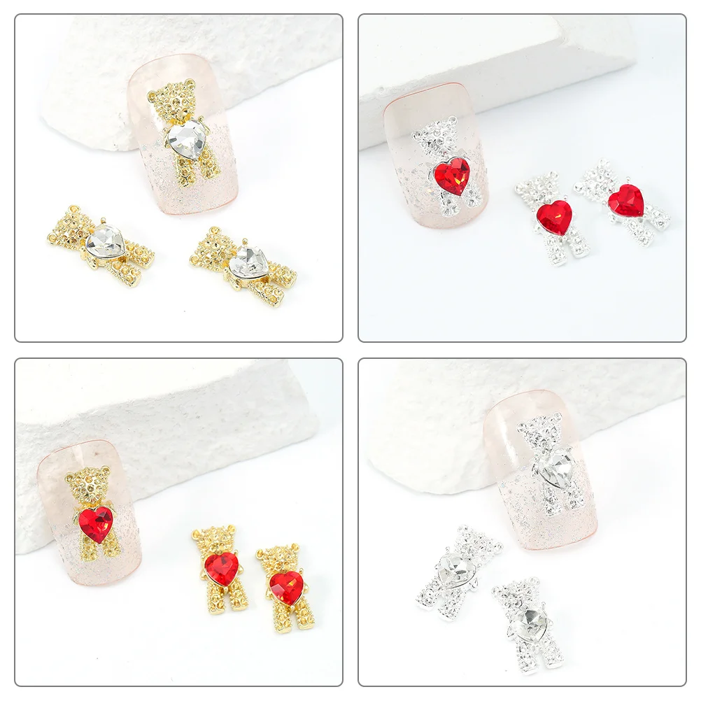 

20 шт., стразы для ногтей в форме милого медведя, 3D блестящий маникюрный декор для дизайна ногтей «сделай сам», драгоценные камни с плоской задней частью, очаровательное сердце, подвеска