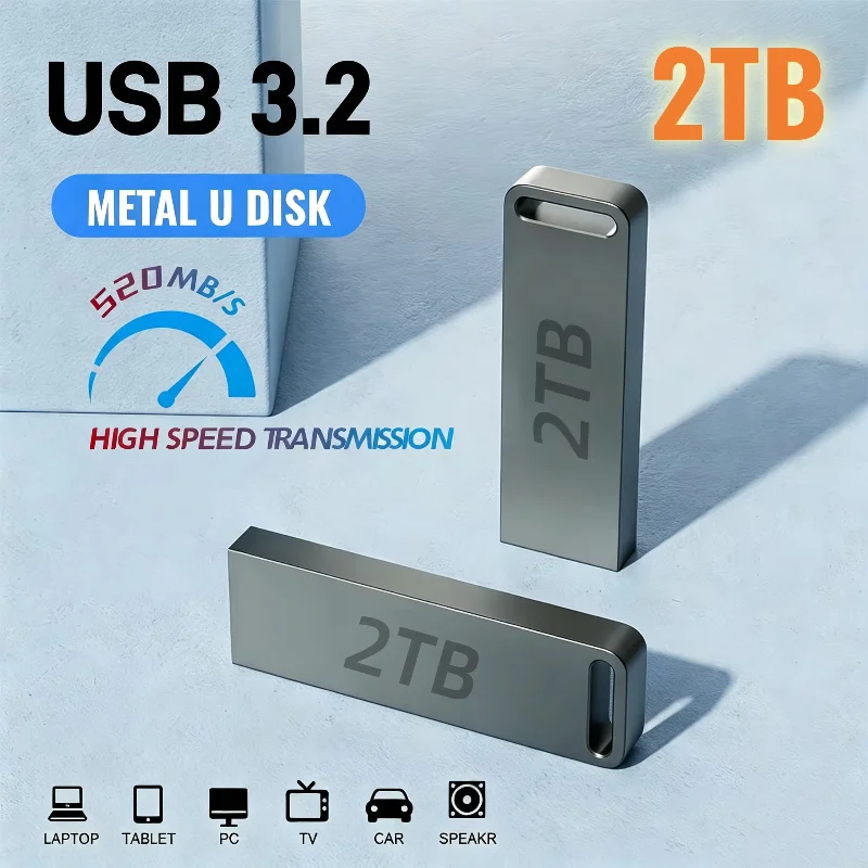 Metal USB Adapter Flash Drive USB 3.0 512GB 1TB 2TB High Speed Metal Mini U Disk Pendrive Waterproof Memory Stick 2026 New