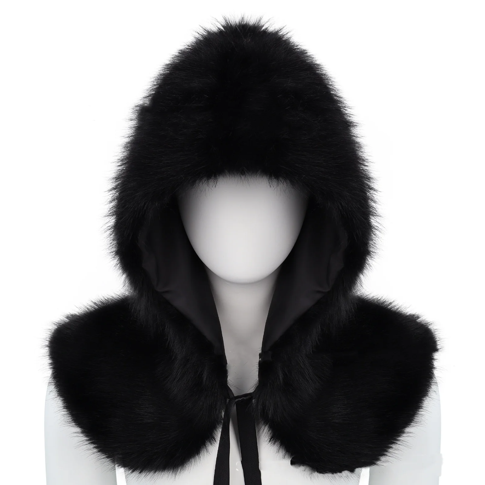 Viking Fur Hooded Shawl Ren Faire Medieval Mantle Shoulder Wrap Collar Warrior Renaissance LARP Cosplay Costume Warm Cape Hat