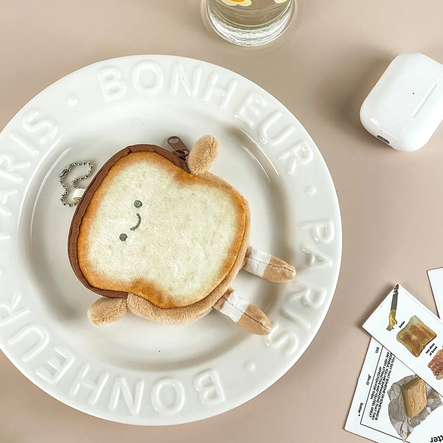 13CM Cute Toast Plush Coin Wallet Japanese Bread Plush Wallet Schoolbag Pendant Girl Headphones Coin Storage Bag Student Gifts