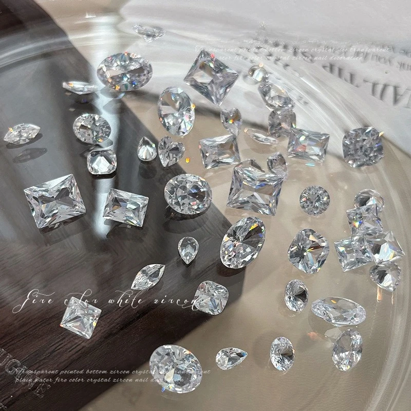 5Pcs Sparkling Multi-facet Pointed Back Zircon Nail Gems, Heart Square Pigeon Egg Long Rectangle Mixed Shaped Nail Art Decor
