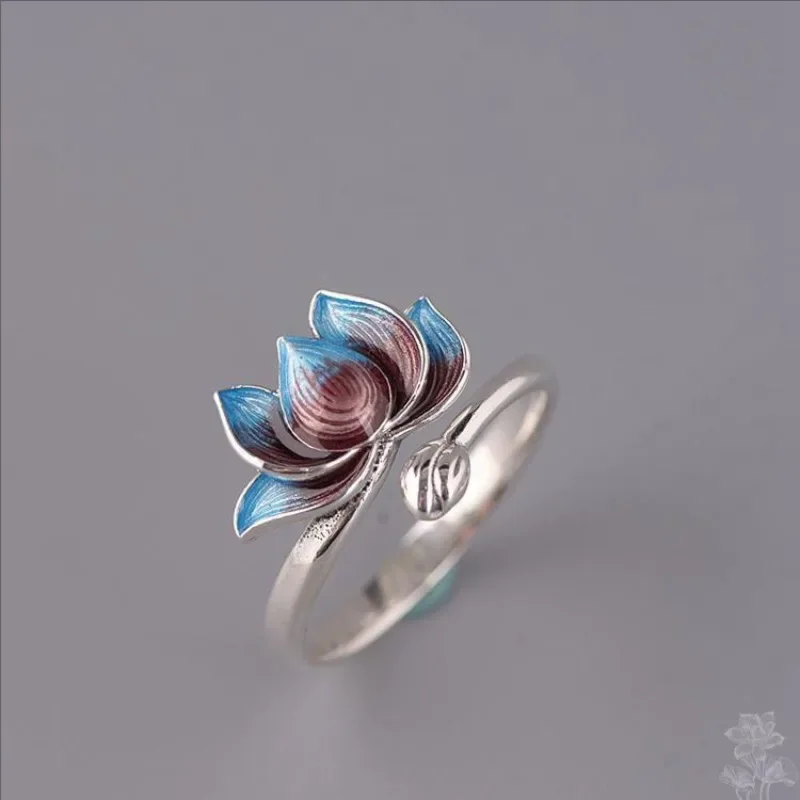 Shang Lotus Colorful Enamel Ring, New Arrival, Popular Single Ring for Students