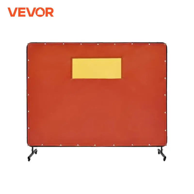 VEVOR Welding Screen with Frame 6' x 8' Flame-Resistant Vinyl Welding Protection Screen with 4 Wheels for Workshop/Industrial