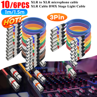 6pcs 1.5M/5ft XLR Cable DMX Stage Light Cable 3Pin XLR Male to Female for Moving Head Light Spotlight Par Light Microphone Mixer