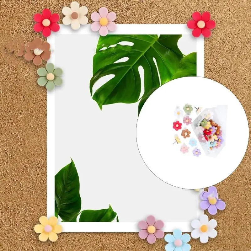 

50 шт., декоративные канцелярские кнопки с цветком, пробковая доска объявлений, кнопки для большого пальца