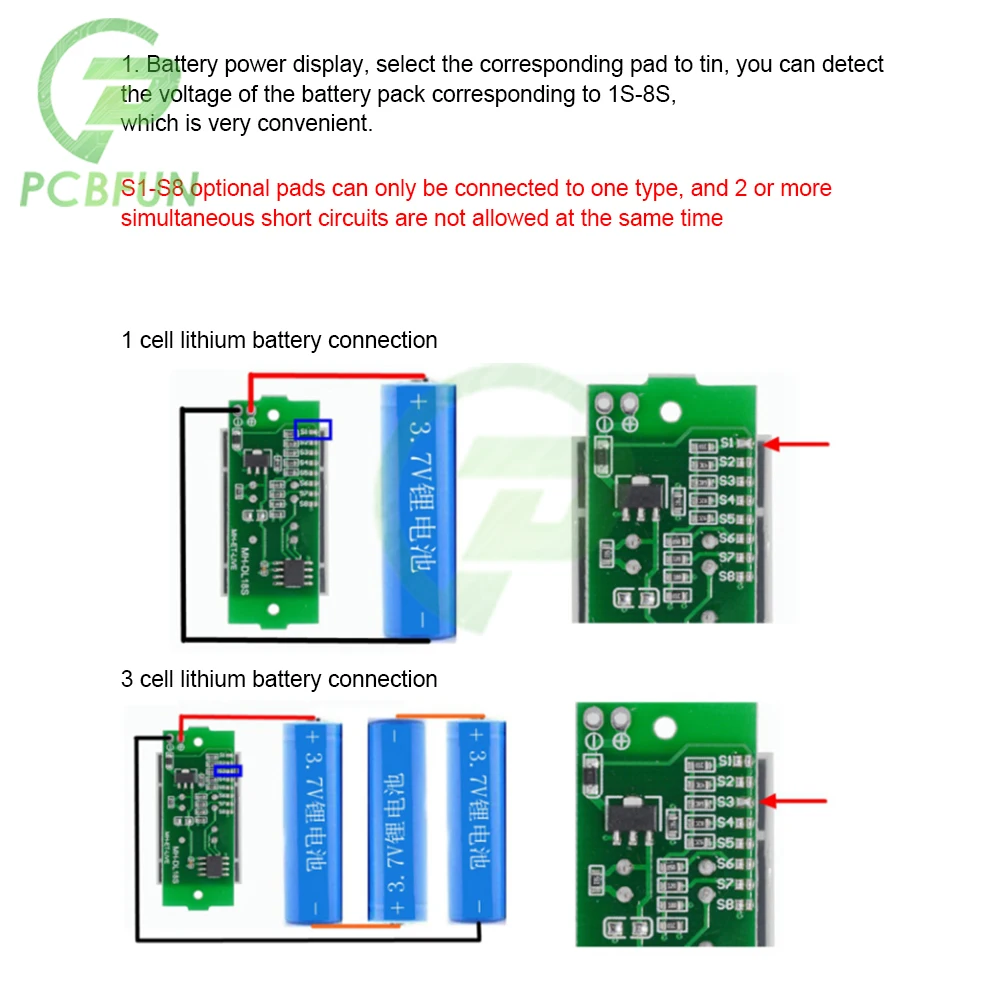 DC 3-34 V 1 S/2 S/3 S/4 S/6 S/7 S/8 S Lithiumbatterij Brandstofmeter Display Module Drie-string LED Lithium Batterij Indicator Board
