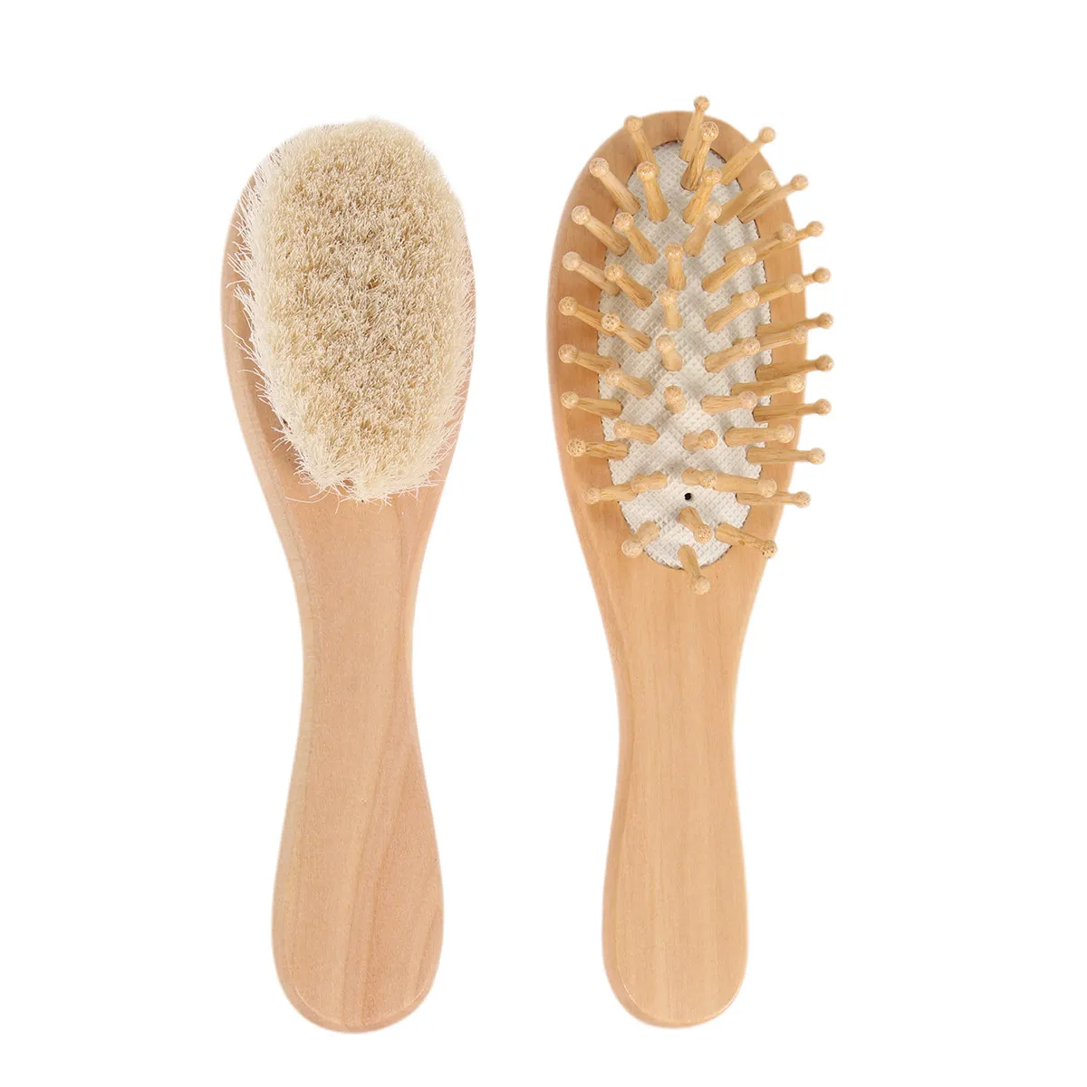 2Pcs Natural Wood Baby Hair Brush and Wool Scrubber Set for Gentle Head Washing Scalp Massage Bath Time Cleaning Tool Infant