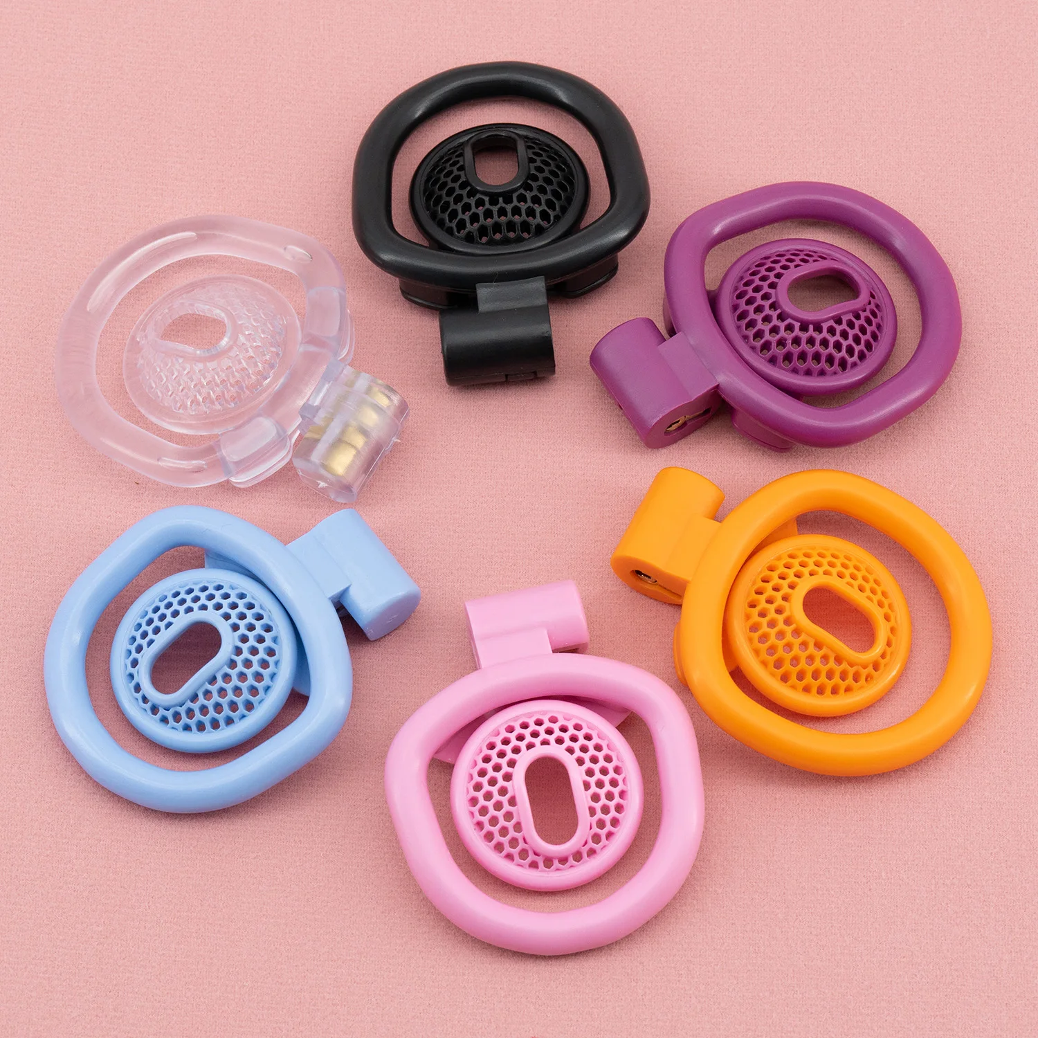 plastic flat short cock ring negative chastity cage device with 4 ring for male