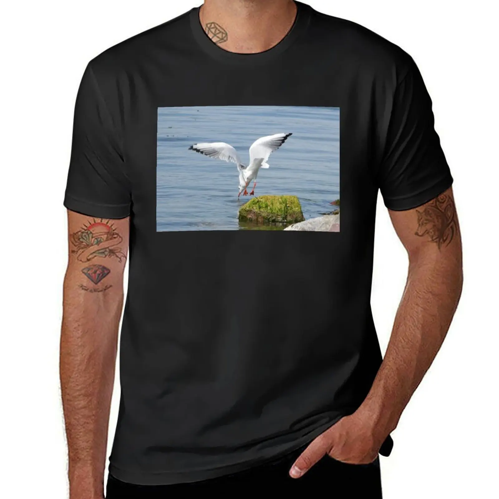 Gull at the lake T-Shirt anime new edition mens plain t shirts