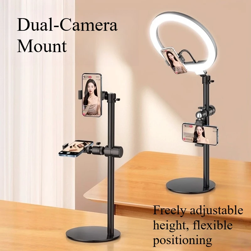 

Крепление для телефона в прямом эфире с двойной камерой и регулировкой высоты настольного компьютера для портативных и верхних снимков