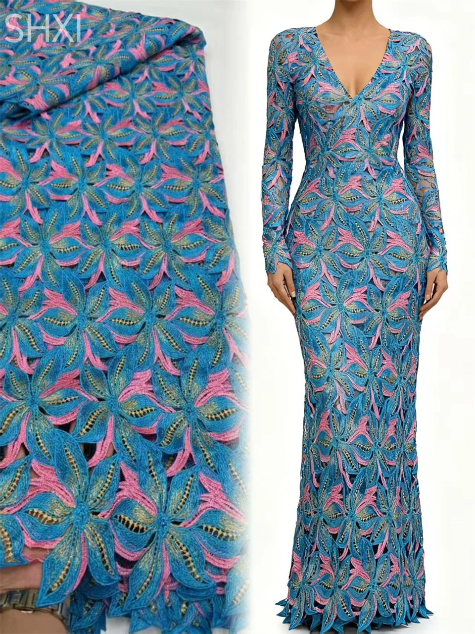 

Blue 2025 Premium African Guipure Cord Lace With Nigerian Luxury Evening Dress Water Soluble Lace Fabric For Woman Asoebi