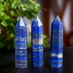 Natural Cristais Lapis Lazuli varinhas de pedra, polimento Reiki Cura Energia Pedra, Pedras Preciosas Ponto Hexagonal Obelisco, 1.57 