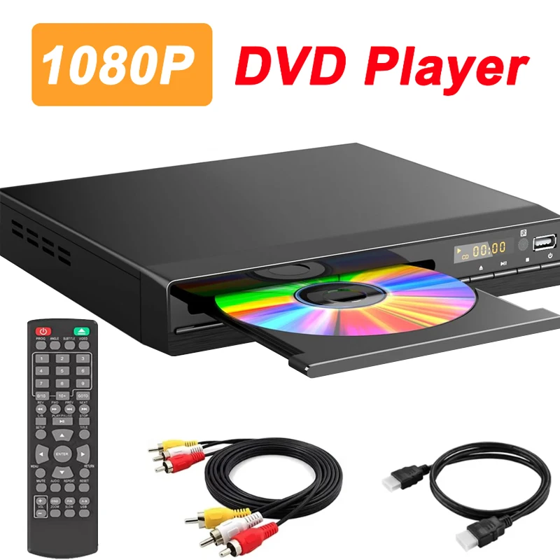 مشغل ديفيدي مع جهاز تحكم عن بعد 1080P HD صندوق مشغل VCD للوسائط المتعددة للتلفزيون مشغل أقراص DVD نظام المسرح المنزلي متوافق مع HDMI