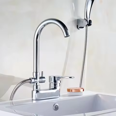 Chrome Basin Shower Faucet Multifunctional Bathroom Mixer Valve Basin Faucets Hot Cold Mixer Valve Single Handle Deck Mounted