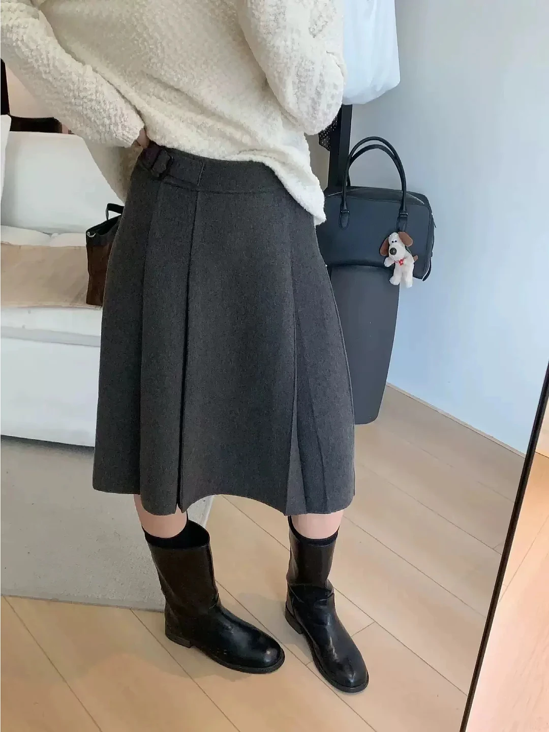 

High Waist A-Line Midi Skirt ey Woolen Plaid Women's Faion Korean Sle f-length Skirts for Autumn Winter plus Size