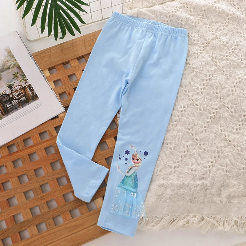 Disney Girls Pants Cotton for Children Frozen Elsa Spring Baby Girl Pink Blue Trouser Snow White Lace Kids Legging Ariel 2-8Y