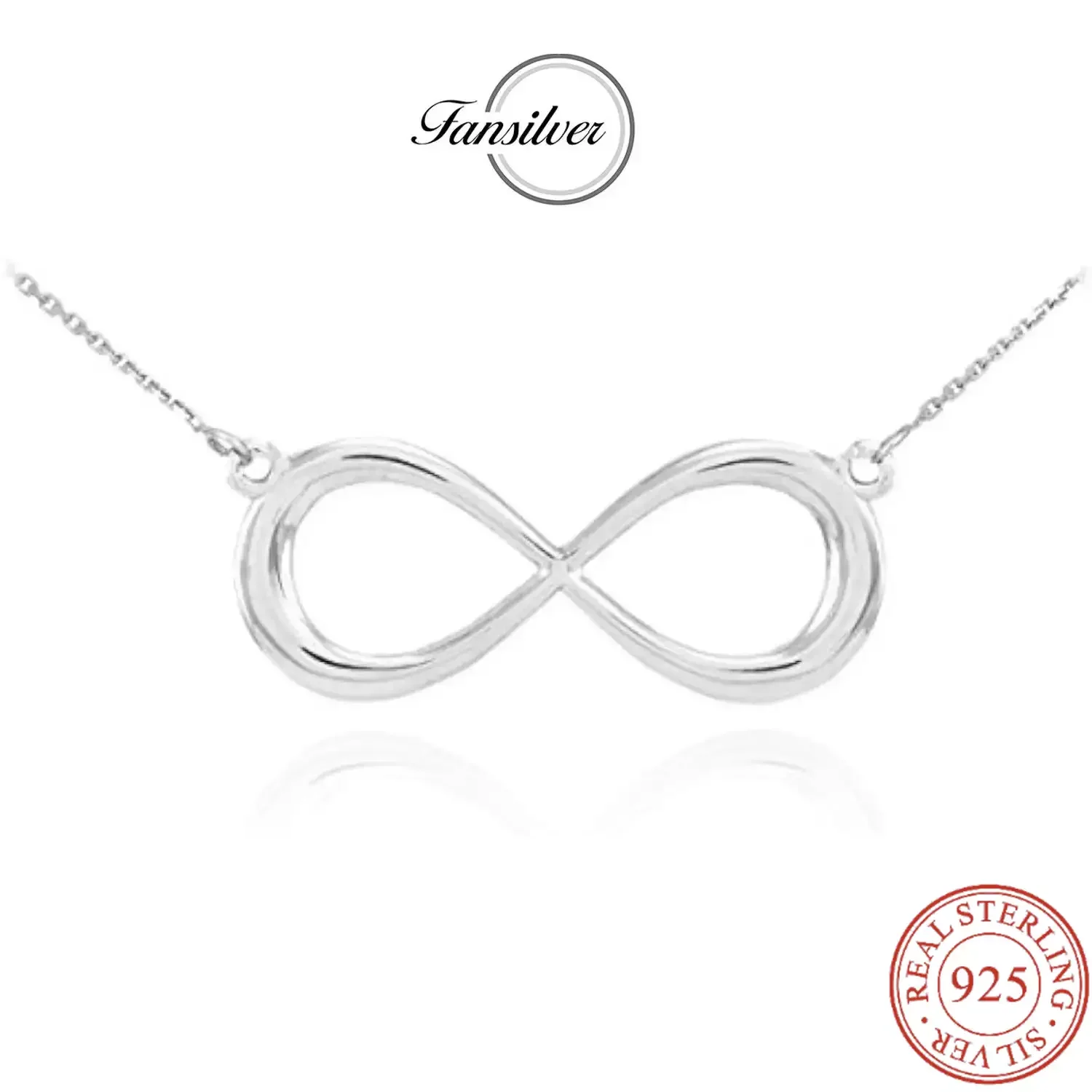 

Fansilver 100% S925 Sterling Silver Infinity Necklace Elegant Handmade Sideways Figure Eight Design with Adjustable Length Chain