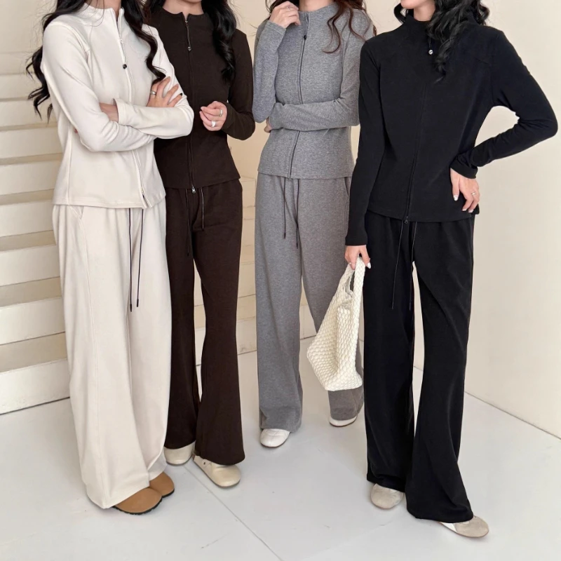 Women's Tracksuits Full-zip Slim Jacksts with High Waist Draped Flare Sweat Pants Breathable Comfy Yoga Running Gym Outfits Suit