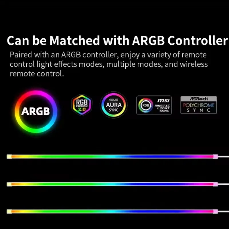 40cm 5V 3PIN ARGB LED Light Bar Flexible DIY Colorful Atmosphere Lamp Strip with 3M Adhesive Backing for PC Computer Case Chassi