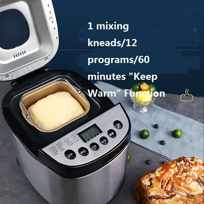 Automatic Bread Maker 13 Hours Delay Bake Timer 19 Programs Bread Making Machine 3 Adjustable Crust Control