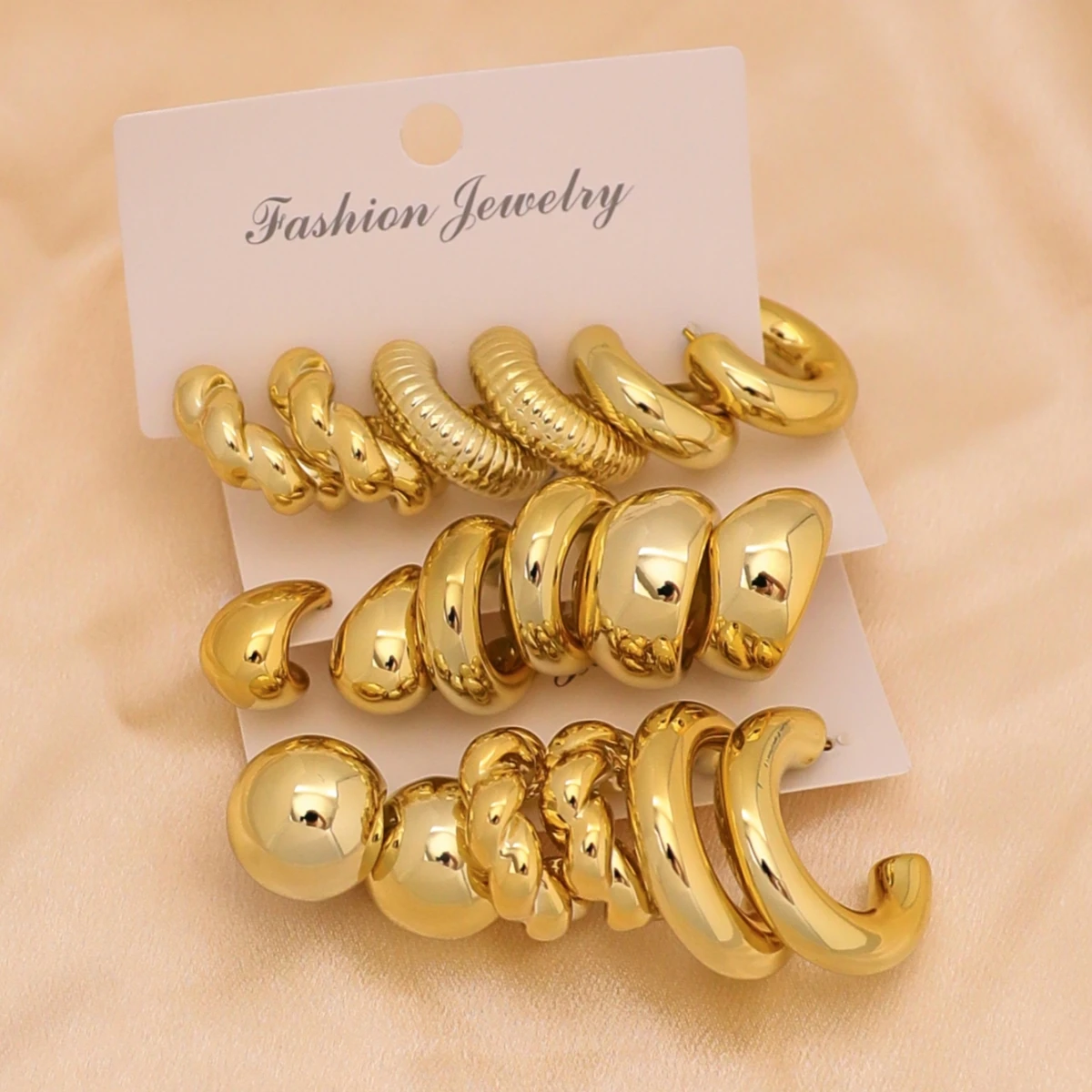18 قطعة/المجموعة الفاخرة الذهب مكتنزة تويست C-شكل دمعة القرط مجموعة، مناسبة للنساء أزياء المعادن هندسية جولة الأقراط، أكثر