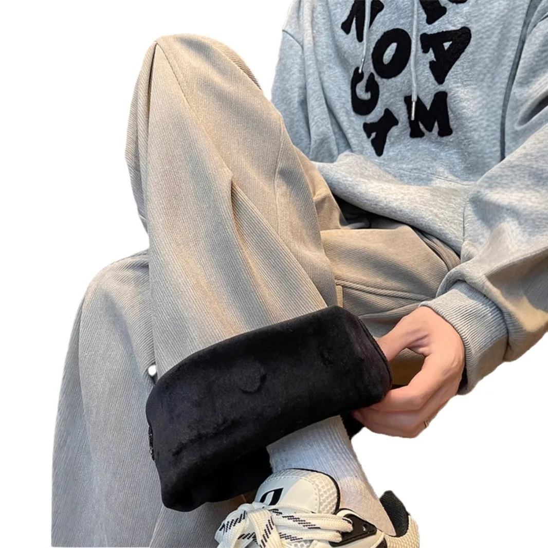 Four Seasons New Fashion Men's Casual Trendy Solid Color Corduroy Cargo Pants Loose Wide Leg Sweatpants Male Trousers Streetwear