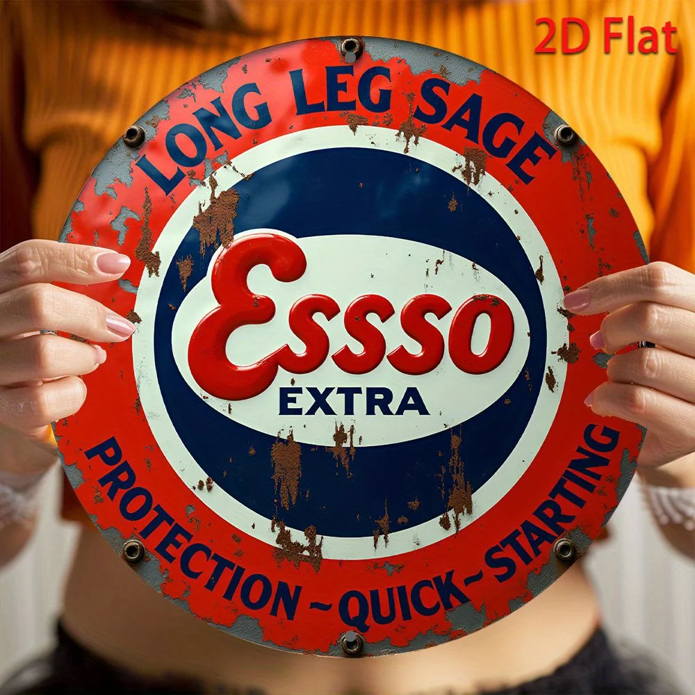 2D Flat - 1pc of Esso Extra 2D Flat Sign - 8-Inch Round Oil Can Wall Art, Suitable for Kitchen, Garden, Office, Festive Wall Art