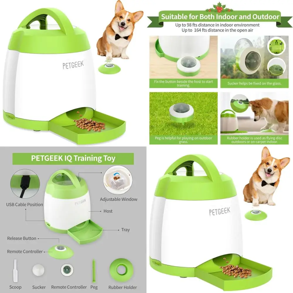 

Automatic Pet Feeder with Remote, Dual Power Dog Treat Dispenser, Interactive Puzzle Toys for Dogs (Green)