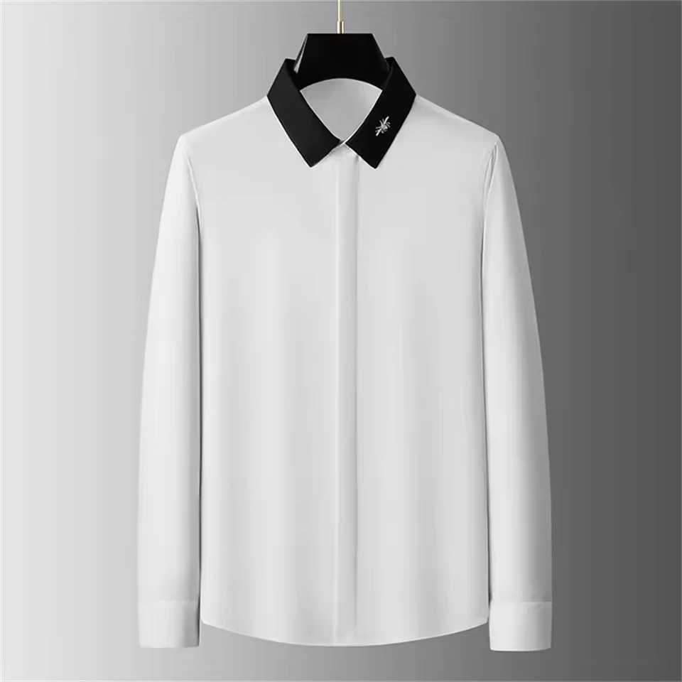 高級ベーシックシャツメンズ長袖カジュアルシャツ無地ファッショナブルな韓国ストリートハイエンドプラスサイズ紳士服